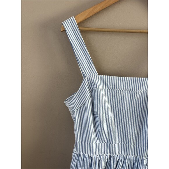 J.Crew Women’s Blue Striped Fit & Flare Dress Size Large Sleeveless Tie Back - Picture 2 of 7